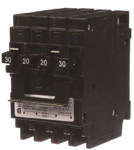 Electrical and Ventilation Breakers and Fuses 606040BB Siemens Quadplex Breaker 1) 30 Amp Double Pole & 1) 20 Amp Double Pole